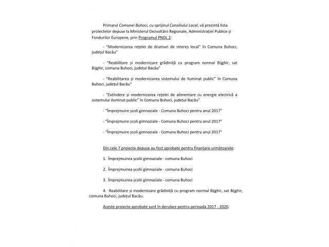 In atentia - Cetatenilor Comunei Buhoci - PROGRAMUL DE FINANTARE PNDL 2