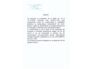 Anunt intrerupere furnizare energie electrică - DelGaz Grid