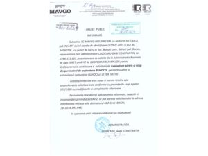 Anunt public - SC MAVGO HOLDING SRL