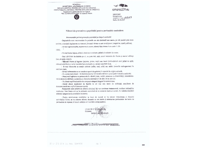 Măsuri de prevenire a populatiei pentru perioadele caniculare