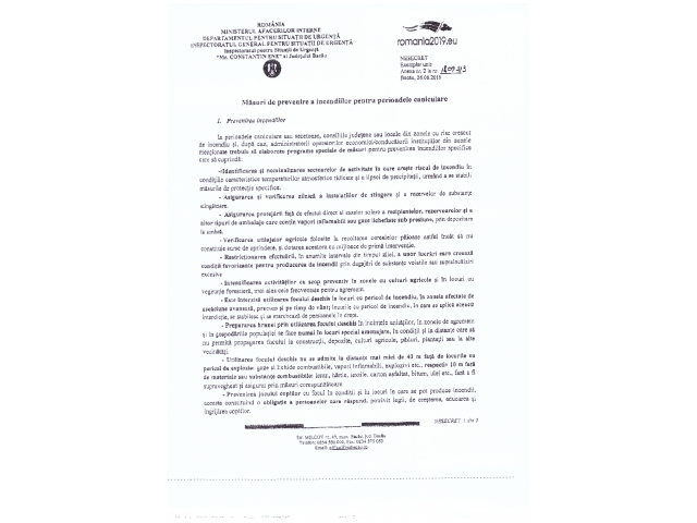 Masuri de prevenire a incendiilor pentru perioadele caniculare
