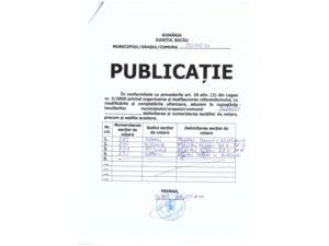 Publicatie privind Delimitarea si Numerotarea Sectiilor de Votare - Comuna Buhoci - Referendum 2018